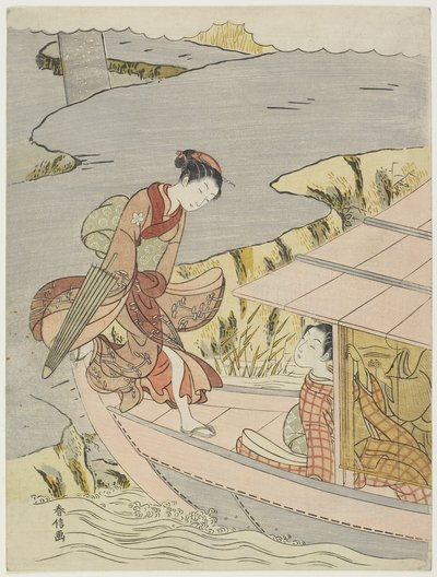 ボートに乗る女性c。 1767 作： Suzuki Harunobu