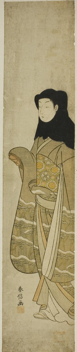 黒いフードをかぶった女性 作： Suzuki Harunobu