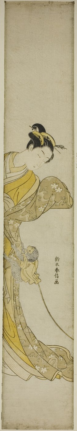 ペットの猿を持つ女性 作： Suzuki Harunobu