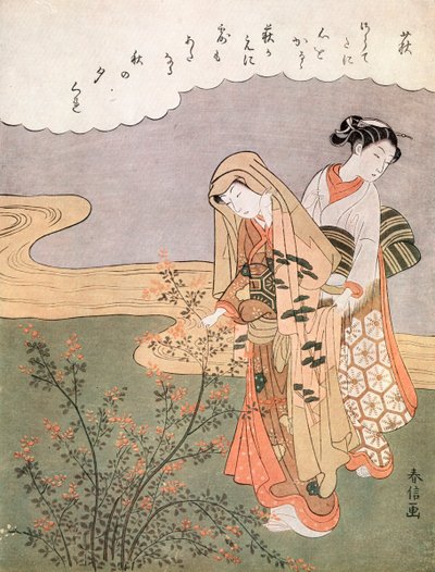 若い女性とメイド、c1745-1770。 作： Suzuki Harunobu