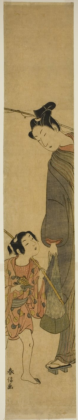 釣り帰りの青年と少年 作： Suzuki Harunobu