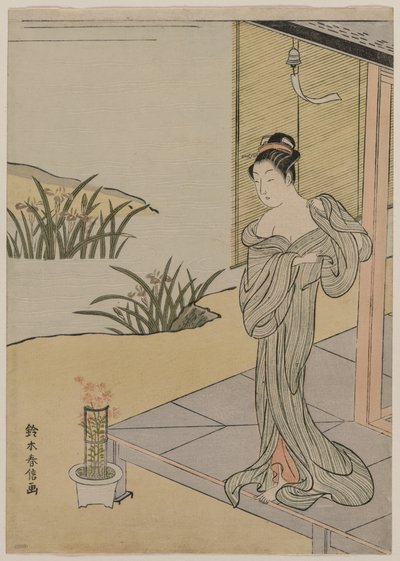 ピンクの鍋を見て若い女性c。 1767年。 作： Suzuki Harunobu
