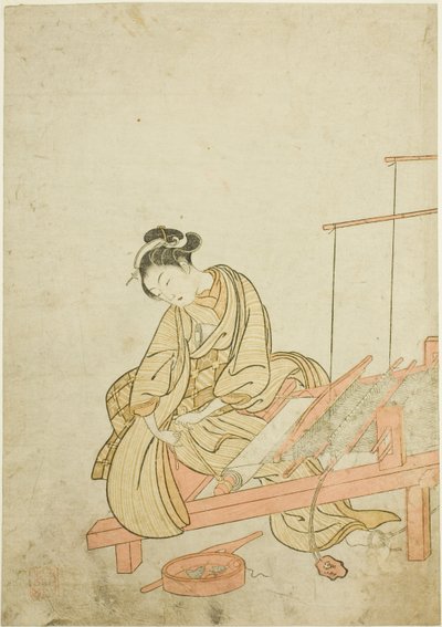 織機で若い女性 作： Suzuki Harunobu