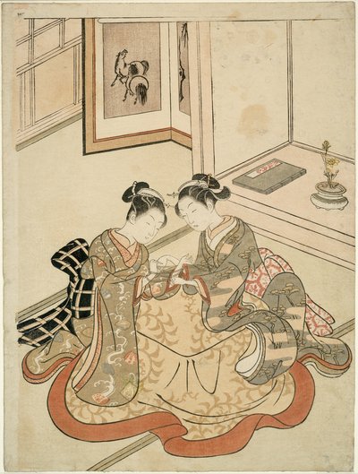 キャッツクレイドルで遊ぶ若い女性たち 作： Suzuki Harunobu