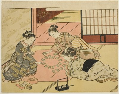詩カードをする若い女性 作： Suzuki Harunobu