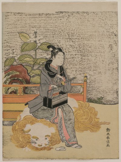 ライオンの知恵の神、もんじゅを代表する若者c。 1767年。 作： Suzuki Harunobu