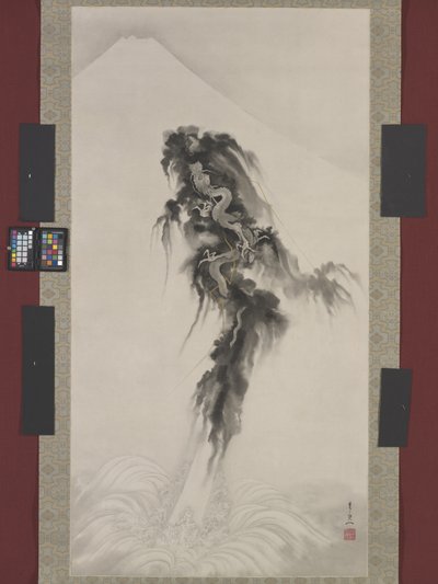 昇る龍と富士山（紙にインクと金） 作： Suzuki Kiitsu