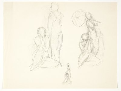 立っている女性と座っている女性のグループ用の 3 つの下書きを含む学習シート 作： Svend Rathsack