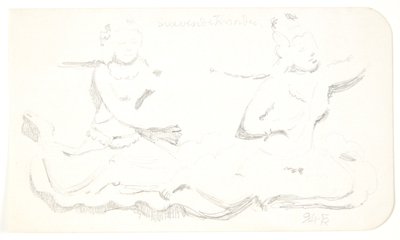 「浮遊する女たち」。 ジャワ島ボロブドゥールのレリーフ後の学習シート。 作： Svend Rathsack