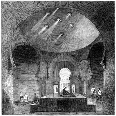 1891年にロンドンのジャーミンストリートにあるトルコ式バス。 作： Swain