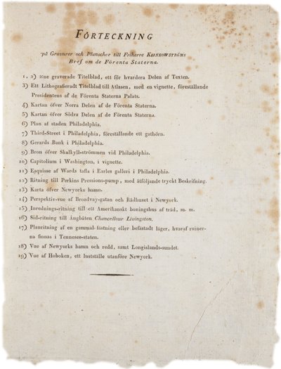 1824年のアメリカのクリンコウストロムアトラスのイラストのリスト（印刷） 作： Swedish School