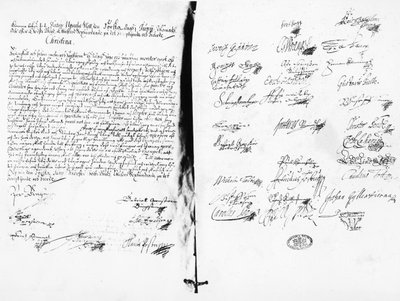 スウェーデンの女王、クリスティーナの退位宣言、1654年（執筆） 作： Swedish School