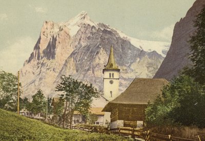 ベルナー オーバーラント: 教会のあるグリンデルヴァルト (カラー写真) 作： Swiss Photographer