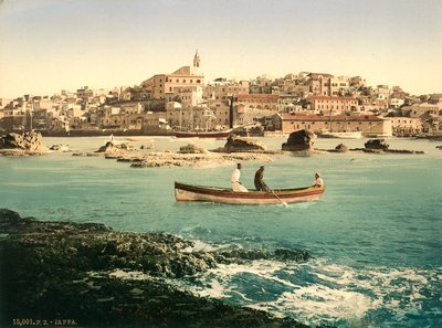 町を背景にしたヤッファの港、1880〜1900年頃（フォトクロム） 作： Swiss Photographer