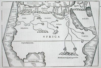 1543年にバーゼルで出版されたCaius Julius Solinusの「Polyhistor, rerum toto orbe memorabilium...」からのアフリカ（木版）。 作： Swiss School