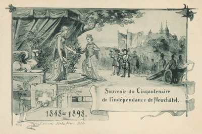 1848年にヌーシャテルがスイス連邦内の共和国として宣言してから50年（リトグラフ 作： Swiss School