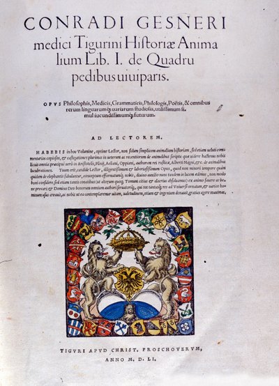 コンラッド・ゲスナーの「Historiae Animalium」の扉絵 作： Swiss School