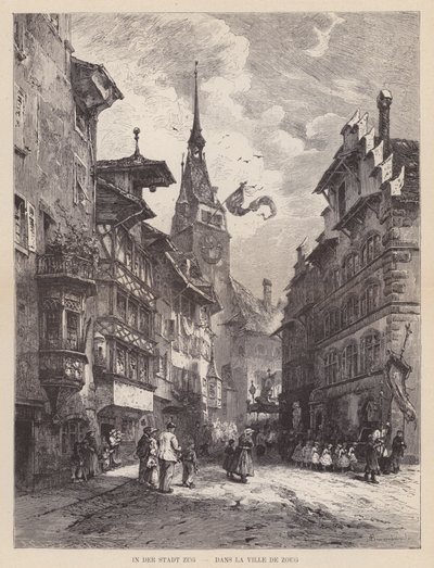 ツークの街で、Dans la Ville de Zoug（エングレービング 作： Swiss School