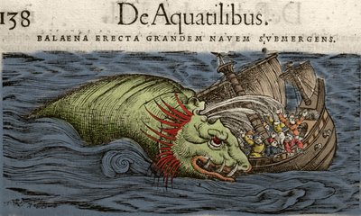 船を襲う海獣（コンラッド・ゲスナー著「Historiae Animalium」より 作： Swiss School