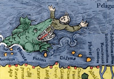 人間を食べる海獣（コンラッド・ゲスナーの「Historiae Animalium」からのイラスト 作： Swiss School