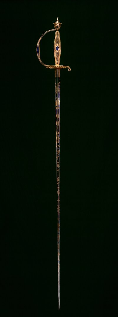 スモールソード 1790年～1800年頃（金に青い半透明のエナメル、エッチング、ブルーイング、金メッキを施したスチール 作： Swiss School