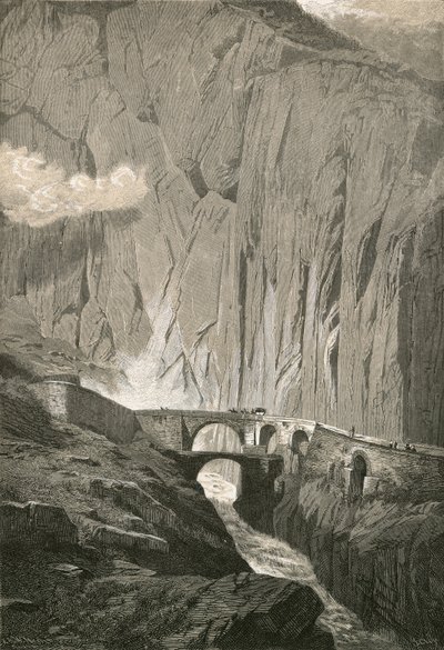 デビルズブリッジ。 Gothard Road、Schollenen Gorge 作： Swiss School