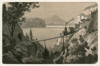 ピラトゥス山に向かっているリギ鉄道 作： Swiss School