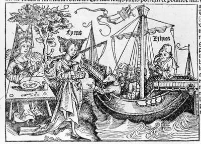 魔術師シーリスによって豚に変えられたユリシーズとその仲間たち - Sebastian Munsterの "Cosmographia", Basel 1558 作： Swiss School