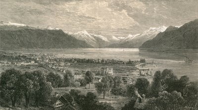 ヴヴェイとジュネーブ湖の上部、ローヌ渓谷に向かって 作： Swiss School