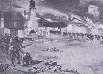 仏独フロンティアでのストリートファイティング：プロイセンのガードへのフランスの攻撃、大戦争の歴史第3巻からWaverley Book Co Limited、c.1920によって発行 作： Sydney Adamson