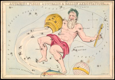 水瓶座、魚座アウストラリスと気球、1825年頃（カード、紙、ティッシュ） 作： Sydney Hall