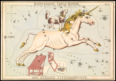 Monoceros, Canis Minor and Atelier Typographique, c.1825 (カード、紙、ティッシュ) 作： Sydney Hall