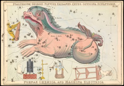 Psalterium Georgii, Fluvius Eridanus, Cetus, Officina Sculptories, Fornax Chemica and Machina Electrica, c.1825 (カード、紙、ティッシュ ) 作： Sydney Hall