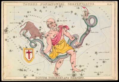 タウラス・ポニャトフスキ、セルペンタリウス、スキュトゥム・ソビエスキー、セルペンス、1825年頃（カード、紙、ティッシュ） 作： Sydney Hall