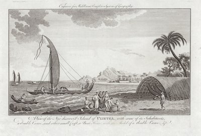 新しく発見されたウリエタ島の一部の住民との眺め 作： Sydney Parkinson