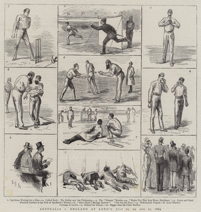 1884年7月21日、22日、23日のオーストラリアのイングランド対オーストラリア 作： Sydney Prior Hall