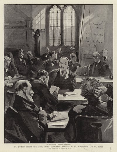 南アフリカ委員会の前のジェイムソン博士、Labouchere氏とBlake氏への返信 作： Sydney Prior Hall