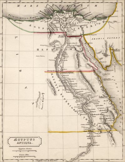 シドニーホールによって描かれ、刻まれたAegyptus Antiqua（古代エジプト）の地図、1826年頃 作： Sydney Prior Hall