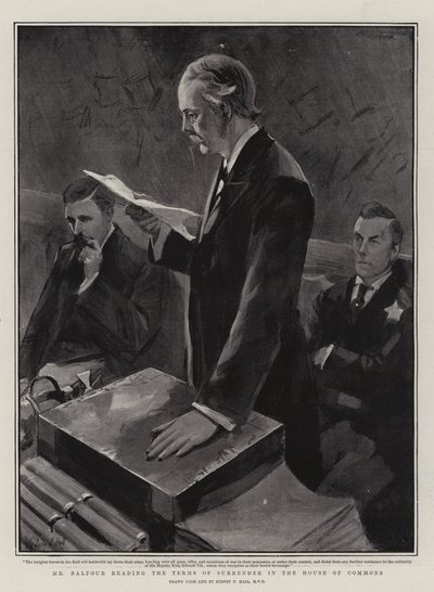 バルフォー氏は下院で降伏の条件を読んで 作： Sydney Prior Hall