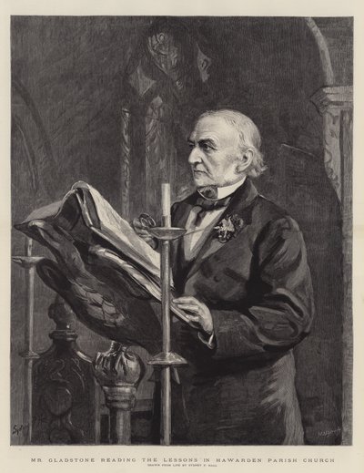 グラッドストーン氏がハワーデン教区教会でのレッスンを読んで 作： Sydney Prior Hall