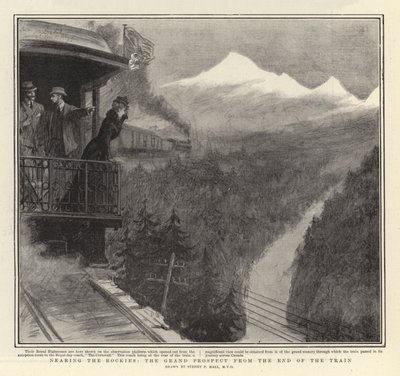 ロッキーの近く、列車の終わりからの壮大な展望 作： Sydney Prior Hall