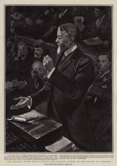 マイケル・ヒックス・ビーチ卿、下院で予算演説 作： Sydney Prior Hall