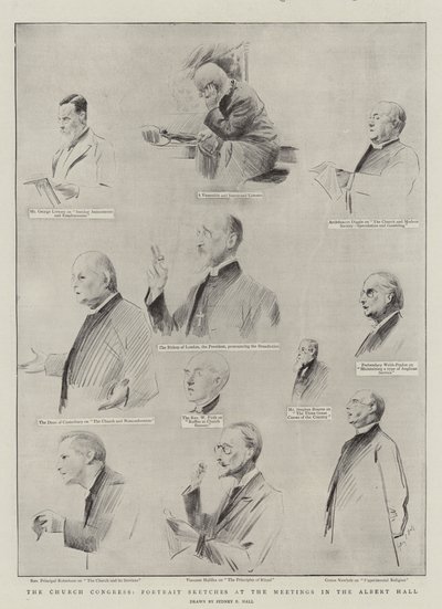 教会議会、アルバートホールでの会議での肖像画のスケッチ 作： Sydney Prior Hall