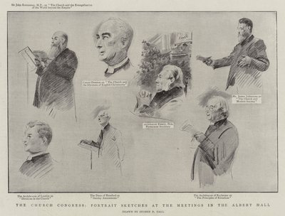 教会議会、アルバートホールリソでの会議での肖像画のスケッチ 作： Sydney Prior Hall