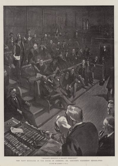 下院における海軍の推定によると、ゴッシェン氏の声明は中断された 作： Sydney Prior Hall
