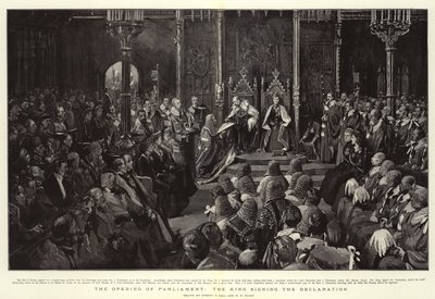 議会の開会、宣言に署名する王 作： Sydney Prior Hall