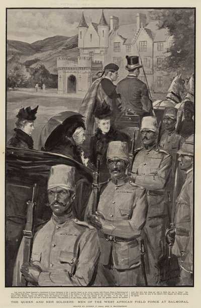 女王とその兵士、バルモラルの西アフリカ野戦部隊の男性 作： Sydney Prior Hall