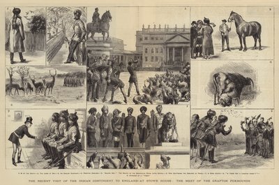 グラフトンフォックスハウンズの出会い、ストウハウスでの最近のインド派遣団のイギリス訪問 作： Sydney Prior Hall