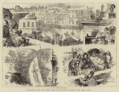 ロンドンへの王室の入り口、馬の番人の屋根から見たもの 作： Sydney Prior Hall