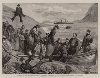 西部の高地の観光客、コルイスク湖を訪れた後にスカバイグ湖に着陸する乗客 作： Sydney Prior Hall